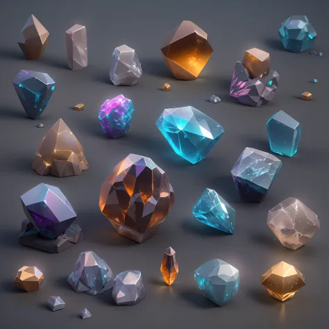 UI，pictogram，magia，Artistically，Beautiful minerals, rainbow crystals, Ultra detailed, ultra - detailed, 8K, Unreal Engine 5, a 3D render，light dots