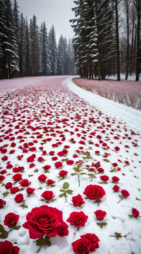 there are many roses lying on the snow, really beautiful nature, beautiful nature, rosette, unbelievably beautiful, rosses, with...