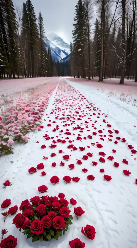 there are many roses lying on the snow, really beautiful nature, beautiful nature, rosette, unbelievably beautiful, rosses, with...