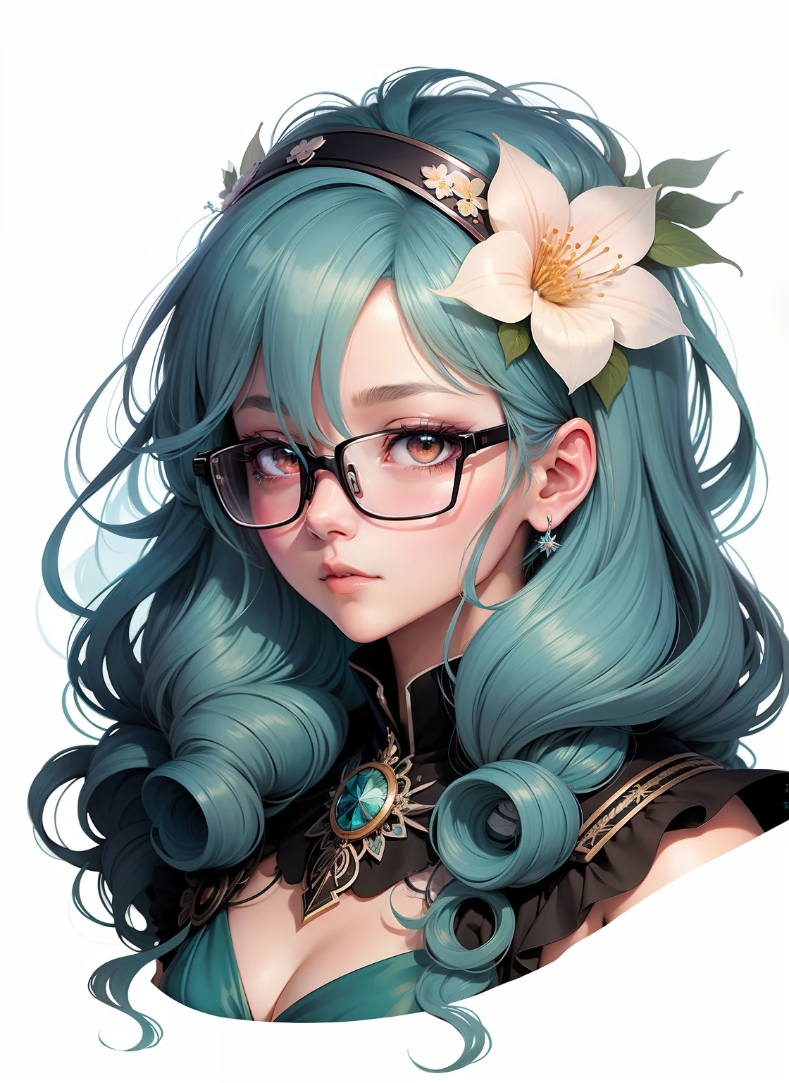 anime girl with blue hair and glasses with flowers in her hair, detailed digital anime art, anime styled digital art, digital anime illustration, beautiful anime art style, digital art on pixiv, anime style portrait, beautiful anime portrait, anime style 4 k, anime girl with teal hair, digital anime art, anime style illustration, anime art style, kawaii realistic portrait,drawing of a woman with blue hair and glasses with flowers in her hair, 2 d anime style, decora inspired illustrations, inspired by Yumihiko Amano, anime girl with teal hair, anime style portrait, beautiful anime art style, portrait of jinx from arcane, manga art style, anime style illustration, anime art style, anime style art, anime styled, beautiful line art, detailed manga style, extremely fine ink lineart, black and white manga style, black and white line art, ink manga drawing, intense line art, pencil and ink manga drawing, intense black line art, in style of manga, exquisite line art, perfect lineart,exquisite line art, exquisite digital illustration, detailed digital drawing, black and white coloring, digital anime illustration, a beautiful artwork illustration, detailed matte fantasy portrait, beautiful line art, great digital art with details, goddess. extremely high detail, 4k detailed digital art, stunning digital illustration