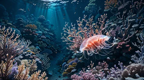 A jellyfish，abyssal，streamer，Sleeping
