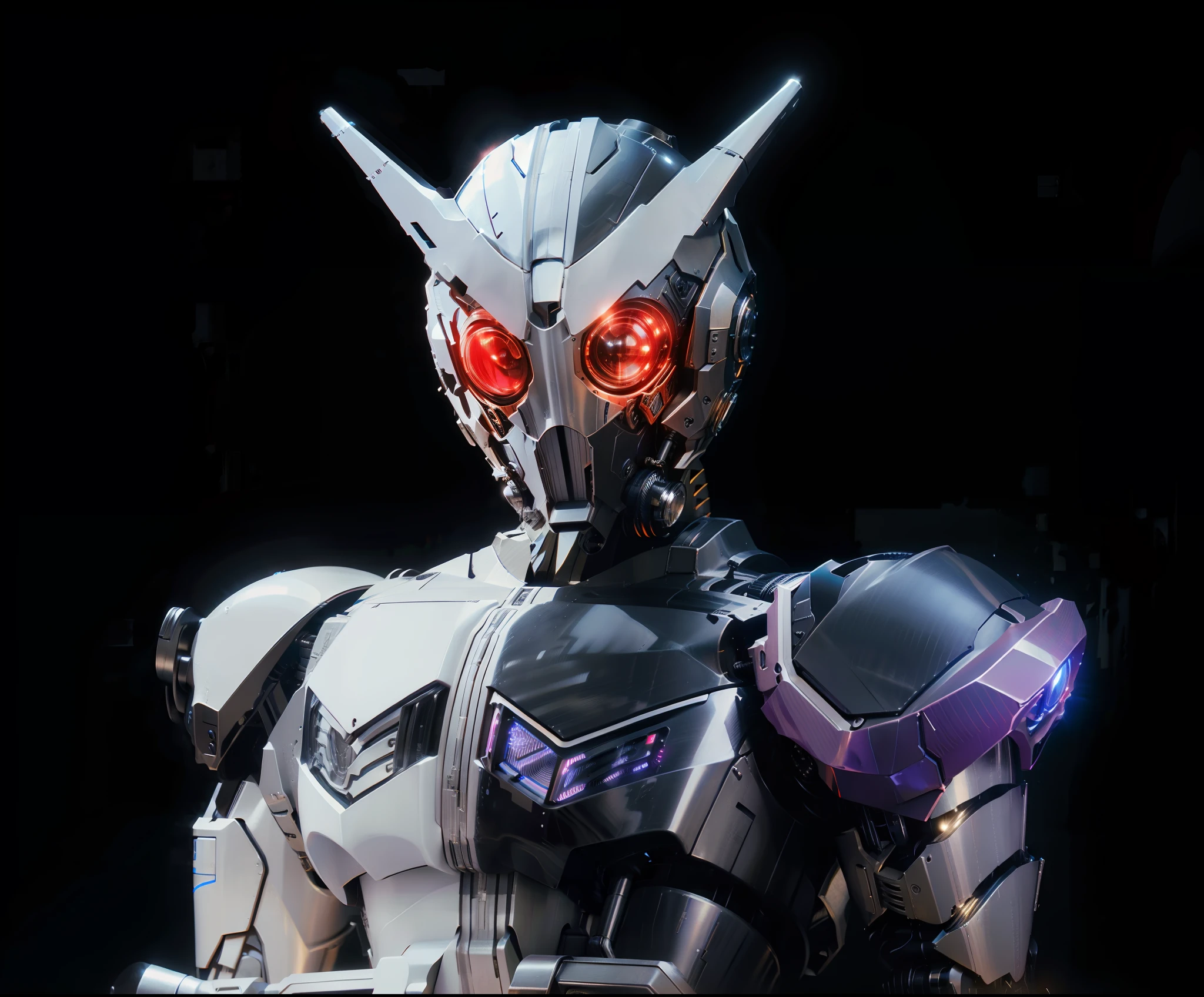 Realiy，photorealestic，Machinary，mechs，Technologie，musculous，glowing light eyes，Burly body，style of photography，Real scenery（Metallic texture 1.8）（Excess detail 2）（High resolution1.6）（4K clarity1.9)（Carbon fiber 1.5）（Metal reflection 1.5），Neon lights