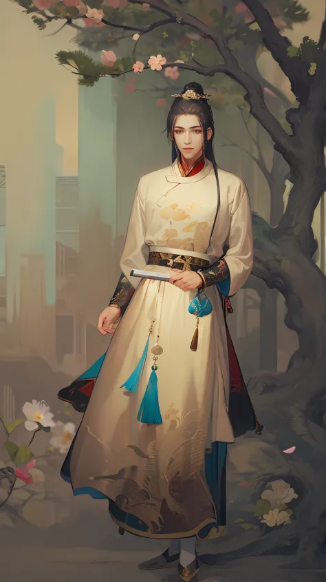 masterpiece, best quality, extremely detailed, detailed background, detailed face, hanfu, long hair, black hair, 1boy, chinese c...