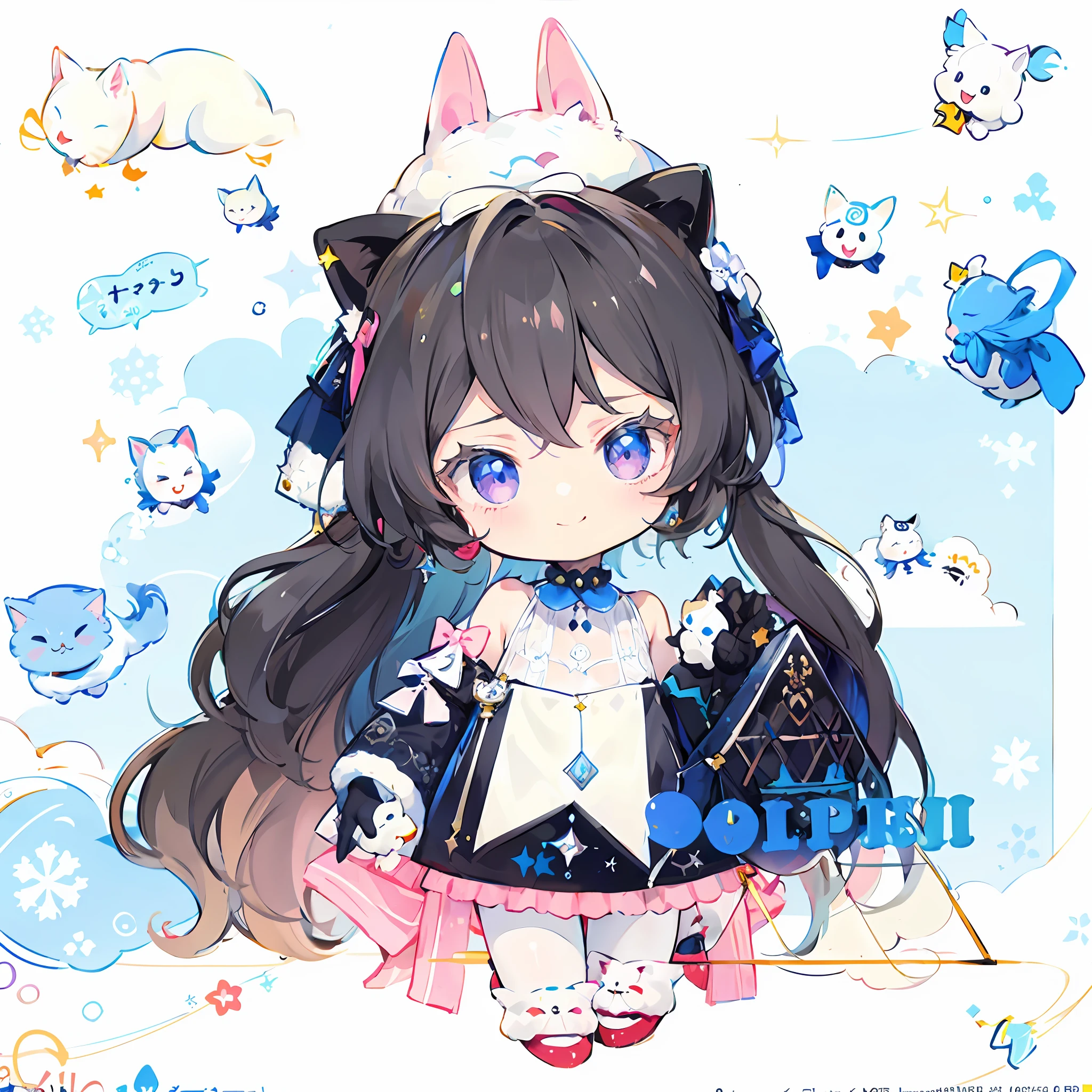 Black and white swan costume，ballet dance，long whitr hair，Three-headed body ratio，Cute cute，Genki，ssmile，And anime girl holding stars in black and white costumes, full body commission for, lollipop, anime girl with cat ears, Loli, lovely art style, full body adoptable, deviant adoptable, Anime moe art style,, black white pastel pink,, tchibi, Pixiv style