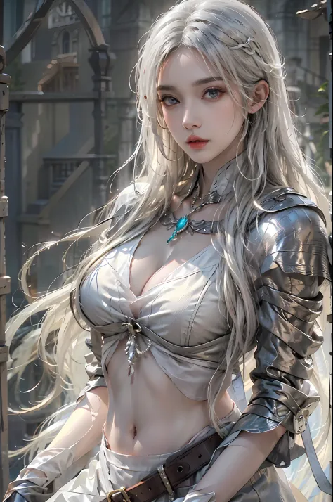 photorealistic, high resolution, 1 girl, hips up, white long hair, beautiful eyes, normal breast, dark souls style
