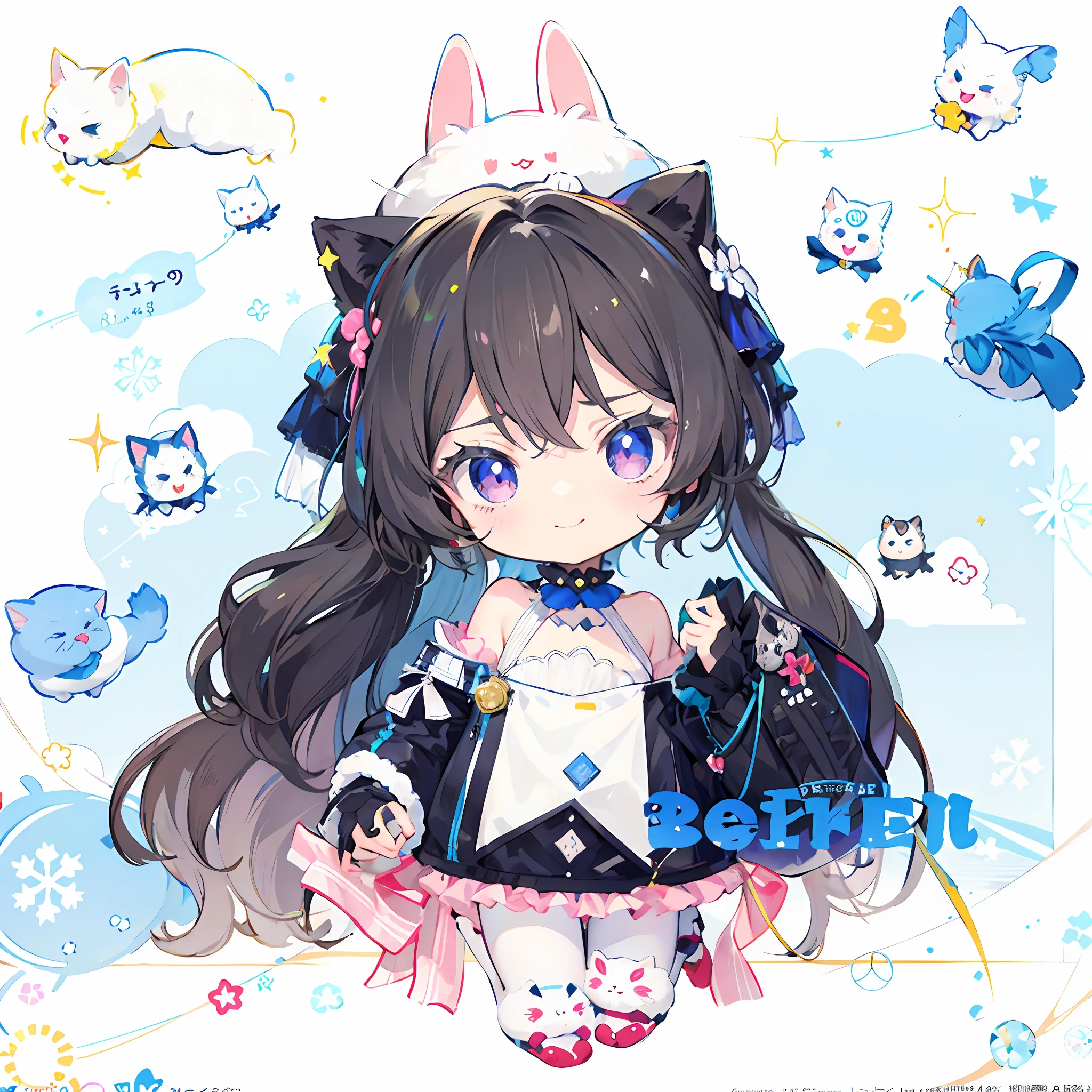 Black and white swan costume，ballet dance，long whitr hair，Three-headed body ratio，Cute cute，Genki，ssmile，And anime girl holding stars in black and white costumes, full body commission for, lollipop, anime girl with cat ears, Loli, lovely art style, full body adoptable, deviant adoptable, Anime moe art style,, black white pastel pink,, tchibi, Pixiv style