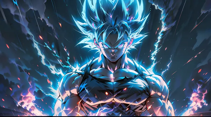 Son Goku transforming into Ultra Instinct surrounded by Violet Aura and ...