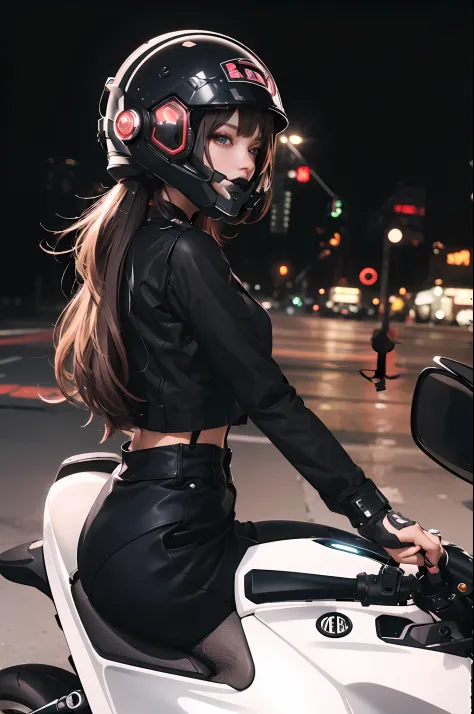 (best qualtiy，A high resolution)，Girl on motorcycle with helmet, 8 K, 4 K, Guviz-style artwork, 8K, cyber punk Girl, 4k wallpape...