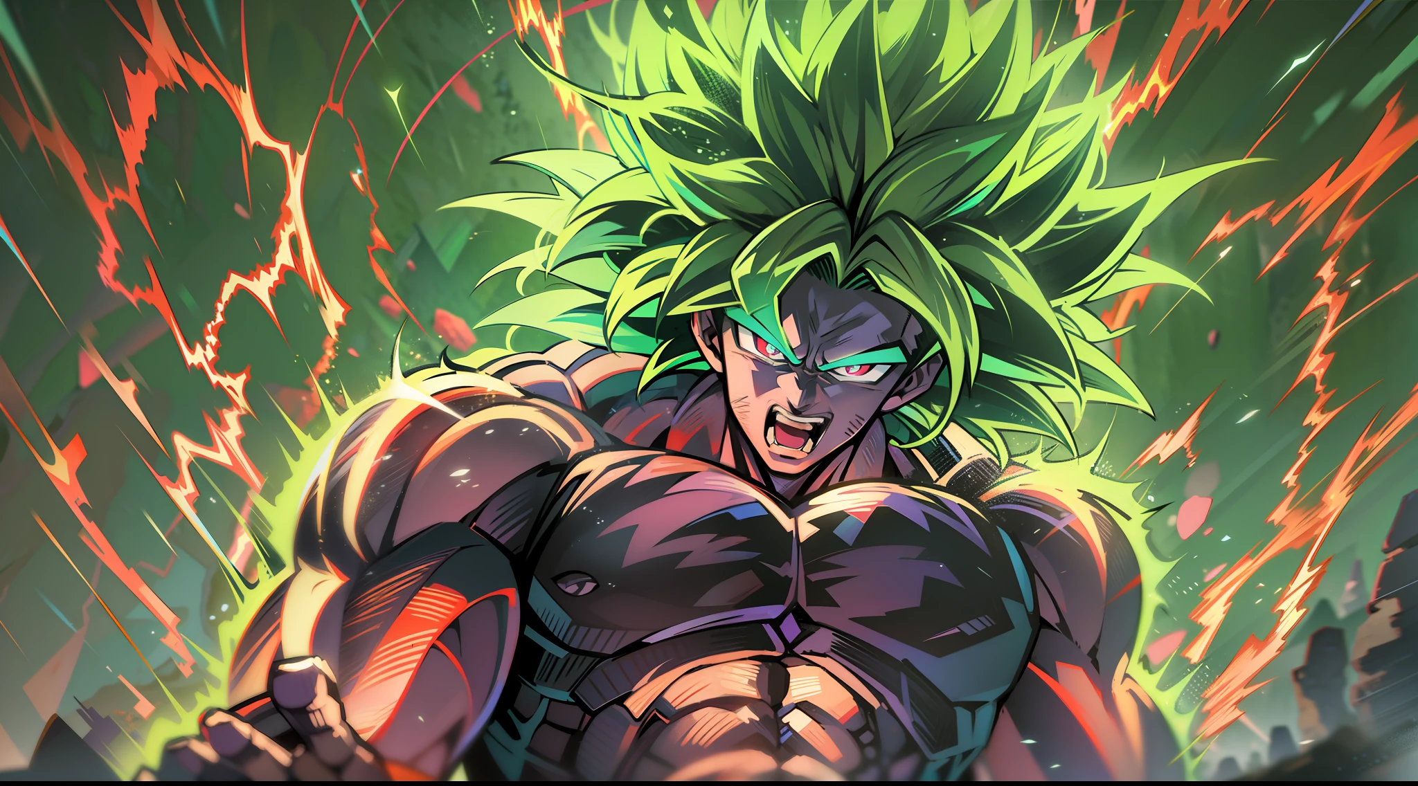 Broly Transforming Into The Legendary Super Sayan Surrounded By Green Aura And Lightning Full 2566