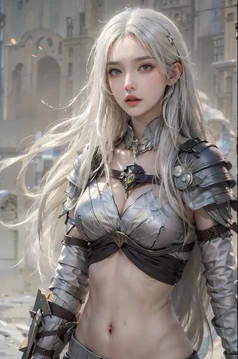 photorealistic, high resolution, 1 girl, hips up, white long hair, beautiful eyes, normal breast, dark souls style, armor