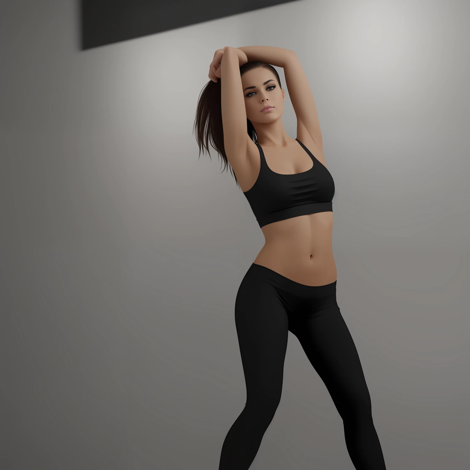 Arafed woman in a black sports bra top and black leggings - SeaArt AI