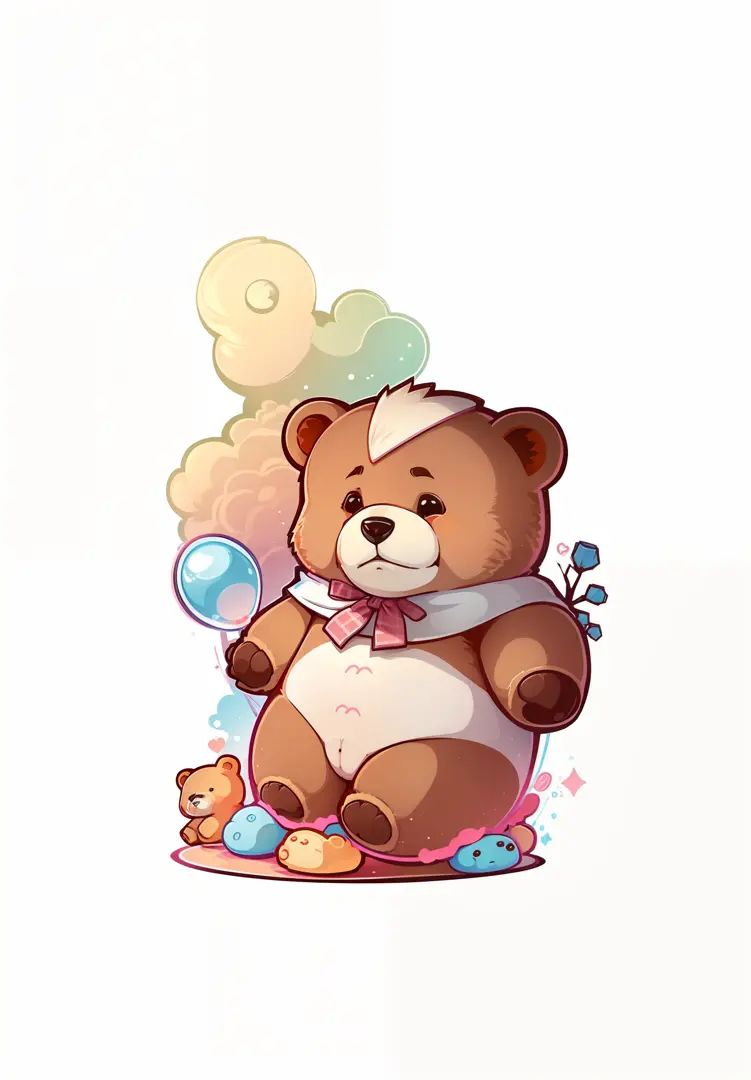 Cute bear doll，Flat illustration style，The lines are clear and simple，Bright colors，white backgrounid，The bear doll is pink，hairy pubic，Clear lines，Clear illustrations