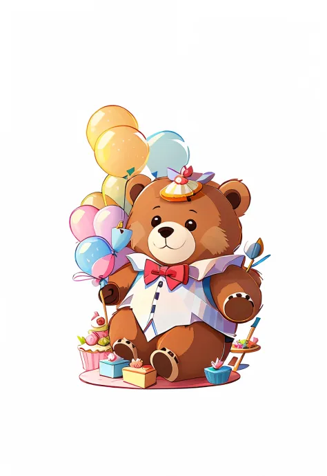 Cartoon bear with bow tie and birthday cake, toy bear, Cute detailed digital art, portrait of anthropomorphic bear, lovely digit...