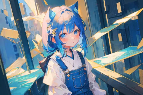 独奏、One girl、​masterpiece、top-quality、white  clothes、Little Girl、lightblue hair、Low overall saturation