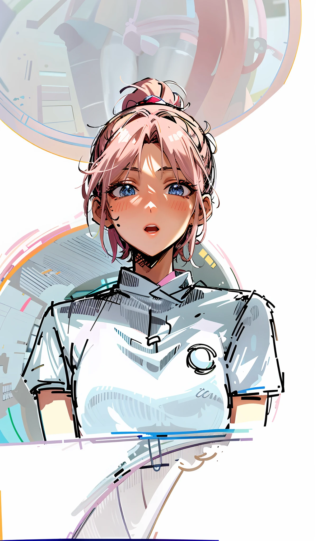 Anime characters in white shirts and blue shirts, portrait anime space cadet girl, clean and meticulous anime style, in an anime style, Digital anime illustration, Female protagonist 👀 :8, Anime style portrait, 🤤 girl portrait, offcial art, Official artwork, anime visual of a cute girl, Makoto Shinkai ( apex legends ), anime style character