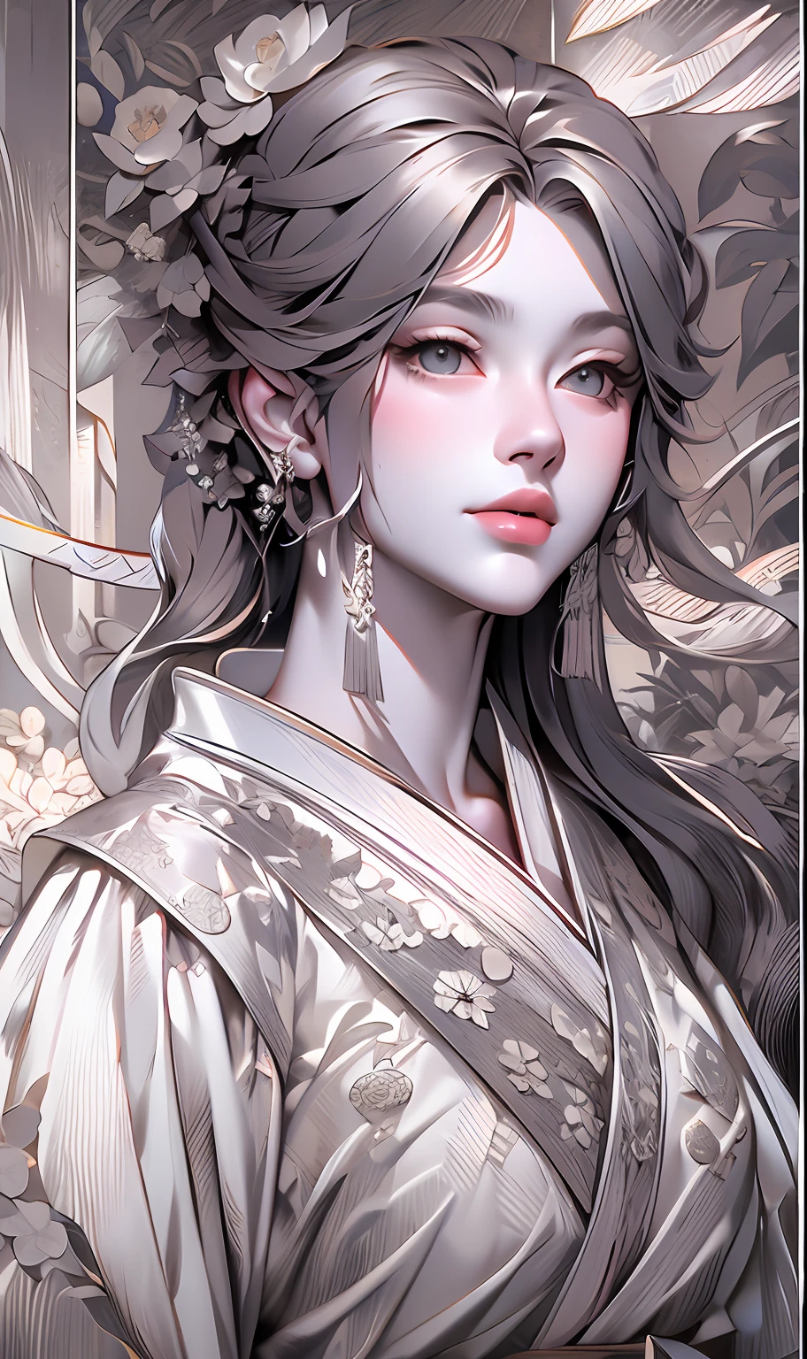 A girl, ancient Chinese costume, sunshine, clear face, clean white background, masterpiece, super detail, epic composition, ultra HD, high quality, extremely detailed, official art, uniform 8k wallpaper, super detail, beautiful line art, detailed manga style, extremely fine ink lineart, black and white manga style, black and white line art, ink manga drawing, intense line art, pencil and ink manga drawing, intense black line art, in style of manga, exquisite line art, perfect lineart,exquisite line art, exquisite digital illustration, detailed digital drawing, black and white coloring, digital anime illustration, a beautiful artwork illustration, detailed matte fantasy portrait, beautiful line art, great digital art with details, goddess. extremely high detail, 4k detailed digital art, stunning digital illustration, digital fantasy illustration,((Best quality)), ((masterpiece)), (detailed:1.4), 3D, an image of a beautiful female,HDR (High Dynamic Range),Ray Tracing,NVIDIA RTX,Super-Resolution,Unreal 5,Subsurface scattering,PBR Texturing,Post-processing,Anisotropic Filtering,Depth-of-field,Maximum clarity and sharpness,Multi-layered textures,Albedo and Specular maps,Surface shading,Accurate simulation of light-material interaction,Perfect proportions,Octane Render, Two-tone lighting,Wide aperture,Low ISO,White balance,Rule of thirds,8K RAW