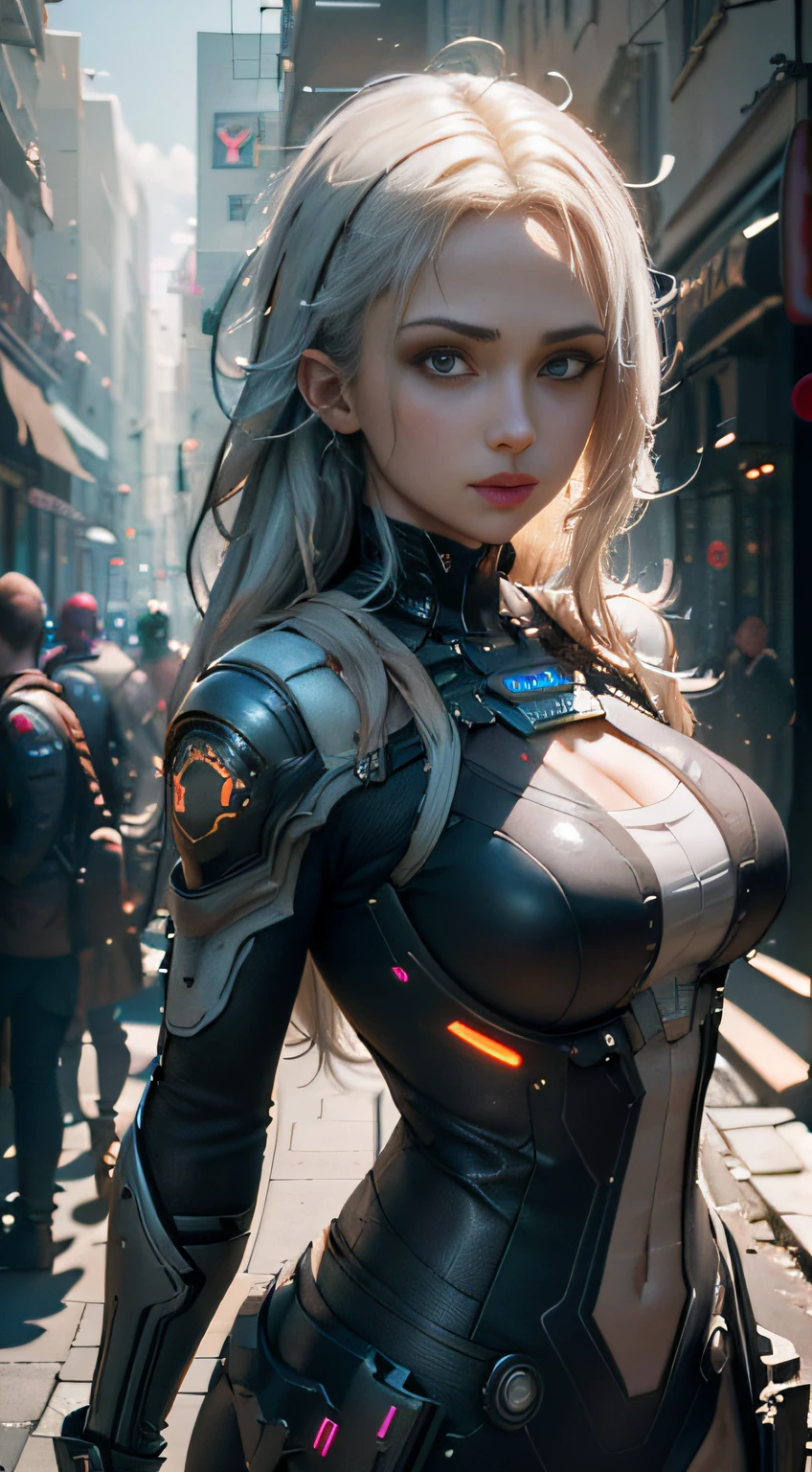 (Best Quality), ((Masterpiece), (Detail: 1.4), 3D, A Beautiful Cyberpunk Woman, HDR (High Dynamic Range), Ray Tracing, NVIDIA RTX, Super-Resolution, Unreal 5, Subsurface Scattering, PBR Textures, Post-Processing, Anisotropic Filtering, Depth of Field, Maximum Sharpness and Clarity, Multi-layer Textures, Albedo and Highlight Maps, Surface Shading, Accurate simulation of light-material interactions, perfect proportions, Octane Render, two-color light, large aperture, low ISO, white balance, rule of thirds, 8K RAW