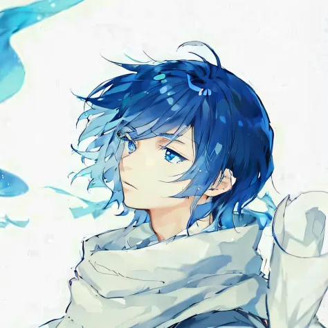 Anime boy with blue eyes and a scarf around his head, 2 d anime style, Anime boy, inspired by Okumura Togyu, Tall anime guy with...