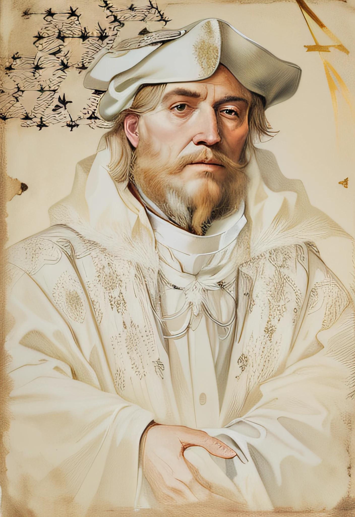 a drawing of a man with a hat and a white robe, Directed by: Bartholomeus Strobel, Directed by: Pieter de Bloot, Directed by: Adriaen van de Velde, inspirado por Pieter Mulier, o Velho, Directed by: Aertgen van Leyden, Directed by: Adriaen Isenbrant, Hans Holbein, Directed by: Henry van de Velde