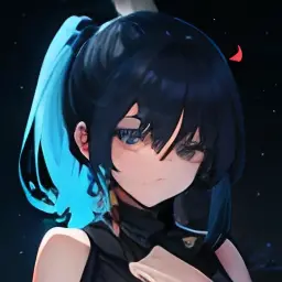 Black hair and blue hair , blue eyes and black eyes, high ponytail,{{best quality}}, {{masterpiece}}, {{ultra-detailed}}, {illustration}, {detailed light}, {an extremely delicate and beautiful}, a girl, {beautiful detailed eyes}, stars in the eyes, messy f...