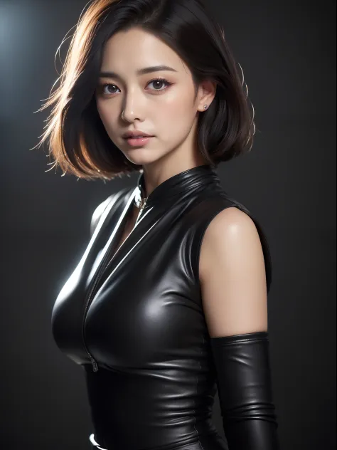 twjihyo、close-up portrait of jihyo showing off her crevage in a leather dominatrix costume、buttocks focus((​masterpiece、top-qual...