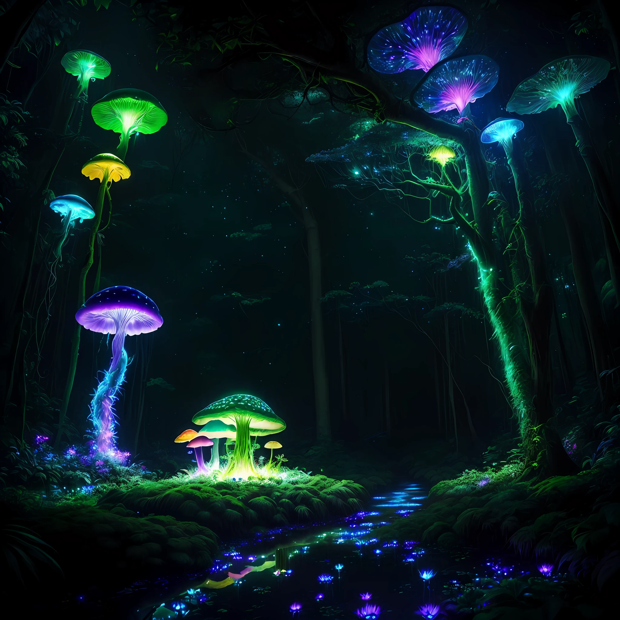 There are many mushrooms that are glowing in the dark - SeaArt AI