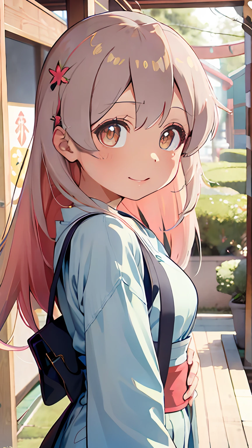 A high resolution，4K，k hd，Highly detailed face，Well drawn hands，((Best quality)),  ((High quality)), ((Masterpiece)), ((Supergianthugebreasts_Detailed)), 1girll, straight-on, standing, Light smile, Put your hands in your pockets, Be red in the face,   longer sleeves, A high resolution，4K，k hd，Highly detailed face，Well drawn hands，Well drawn legs，（（（Well drawn eyes））），Floating hair，Delicate and agile eyes，Starry pupils，Gorgeous accessories，tmasterpiece，Complexscenes，Petals flying，Chang'e，Oyama Makoto，Japanese Yukata，Hold your arm，ssmile，Be red in the face，Shopping，bath robe，japanese-inspired