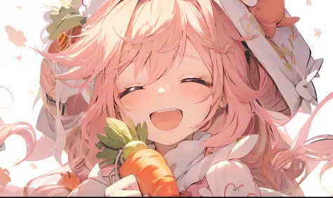 anime girl with pink hair holding carrot and rabbit, splash art anime loli, anime visual of a cute girl, anime art wallpaper 4k,...