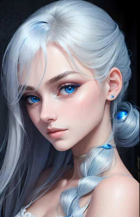 animesque、One person１７Beautiful woman of age、Moisturized eyes、ciri、a picture、Androgynous Hunnuman、oval jaw、Delicate features、beautiful countenance、The hair、long bangs、long pony tail、Blue eyes with beautiful shine、LDS Art