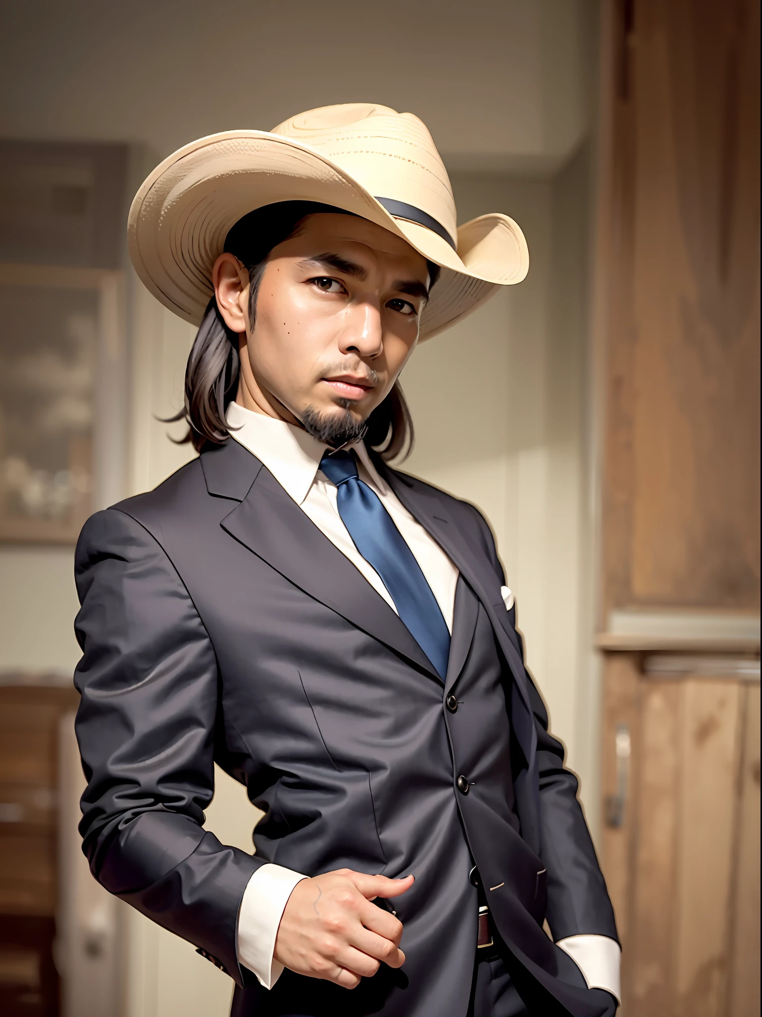 (Cowboy Shot), SFW, (masutepiece), (Best Quality:1.0), (超A high resolution:1.0), Detailed Eye Breaking Ton Rack Lock , Suit, Formal, tailcoat, neck tie, Adjustment tie break party, Gorgeous View