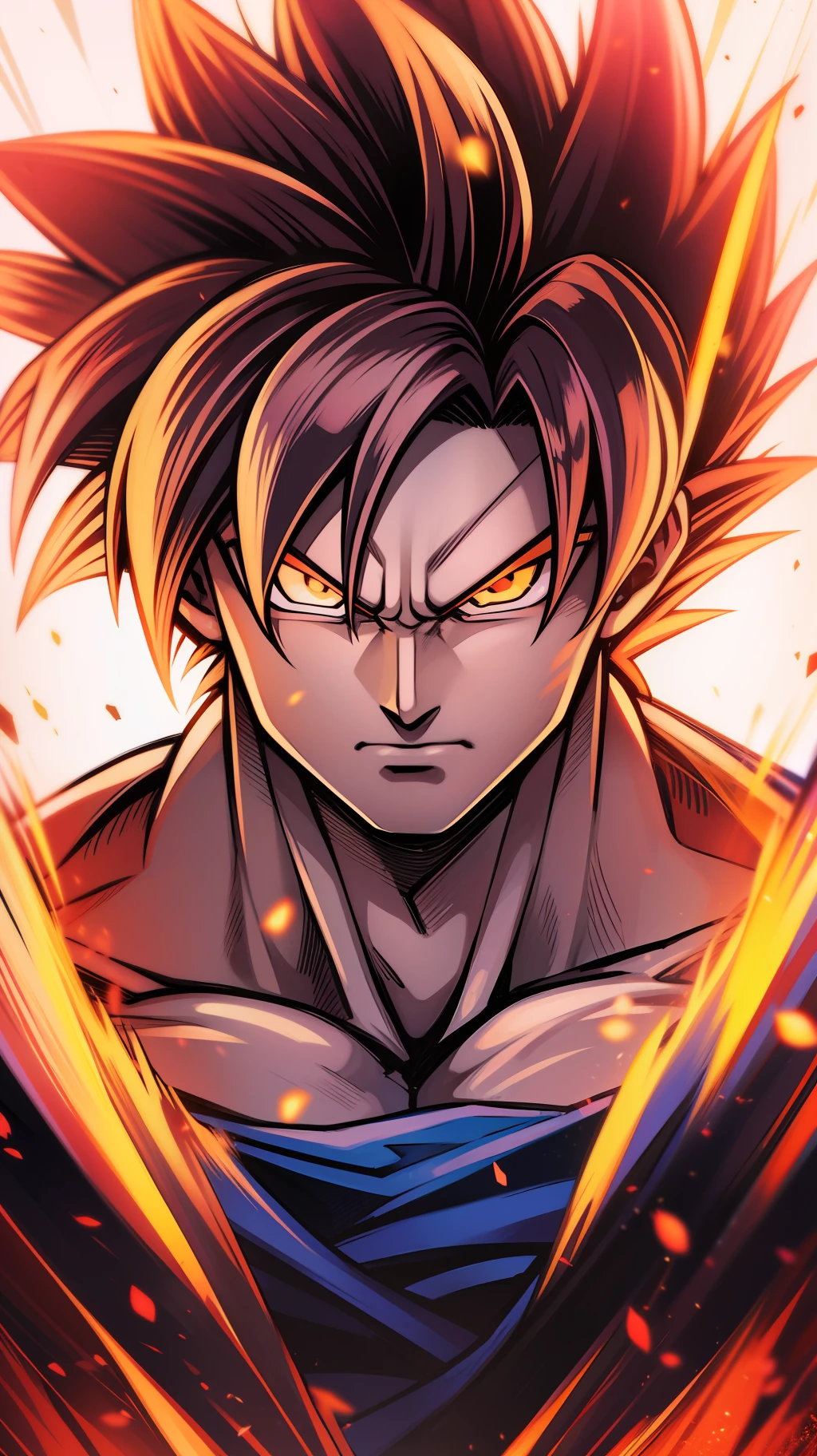 A drawing of a young goku with a red hair and yellow eyes - SeaArt AI