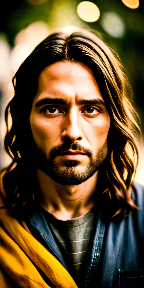 portrait of Jesus, cinematic lighting, depth of field, bokeh, realism, photorealistic, hyperrealism, professional photography, u...