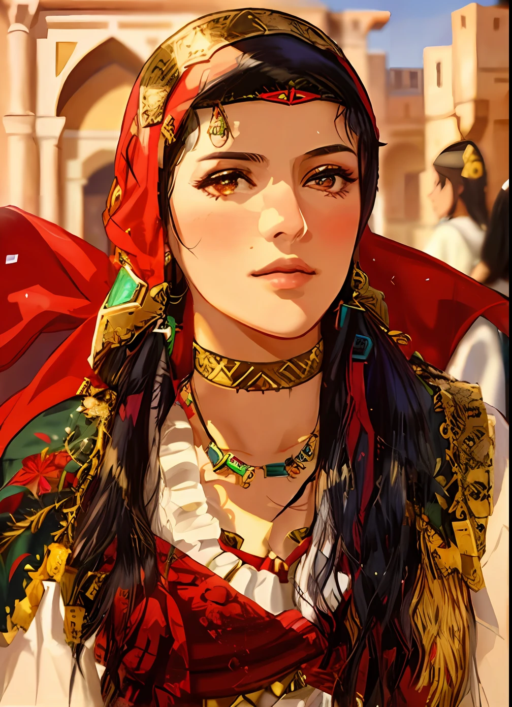 arafed woman with black hair and a red head scarf, beautiful Amazigh woman, beautifulBerber woman, traditional beauty, arab young monica belluci, pale-skinned persian girl, gorgeous woman, very very beautiful woman, ancient libu young girl, young arab monica bellucci, red adornments, very beautiful woman, red adornements