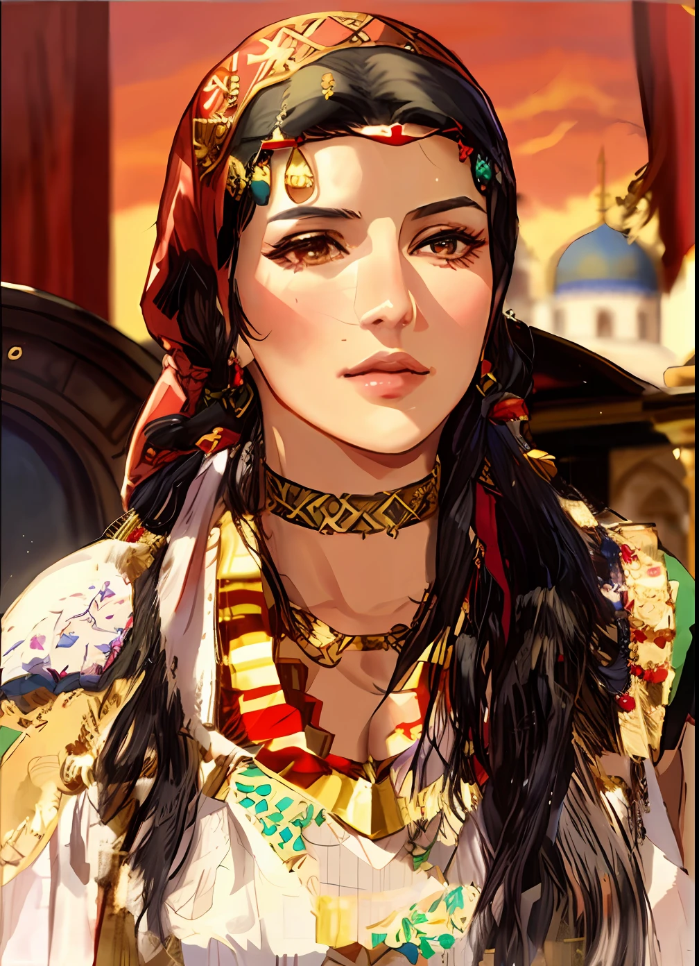 arafed woman with black hair and a red head scarf, beautiful Amazigh woman, beautifulBerber woman, traditional beauty, arab young monica belluci, pale-skinned persian girl, gorgeous woman, very very beautiful woman, ancient libu young girl, young arab monica bellucci, red adornments, very beautiful woman, red adornements