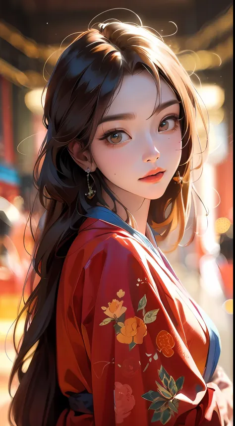 (RAW photo, best quality), (realistic, photo-realistic:1.3), best quality, highly detailed, masterpiece, ultra-detailed, illustration, 1girl, upper_body, beauty, world mastery theater, messy_long_hair,best quality, extremely detailed CG unity 8k壁纸，墨水，惊人，电影...
