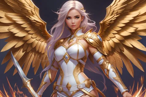 a close up of a woman with a sword and wings, extremely detailed artgerm, of beautiful angel, full - body majestic angel, goddes...