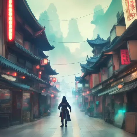 An anime landscape of a city with a lot of buildings and a lot of water, dreamy Chinese towns, Japan city, cyberpunk chinese anc...