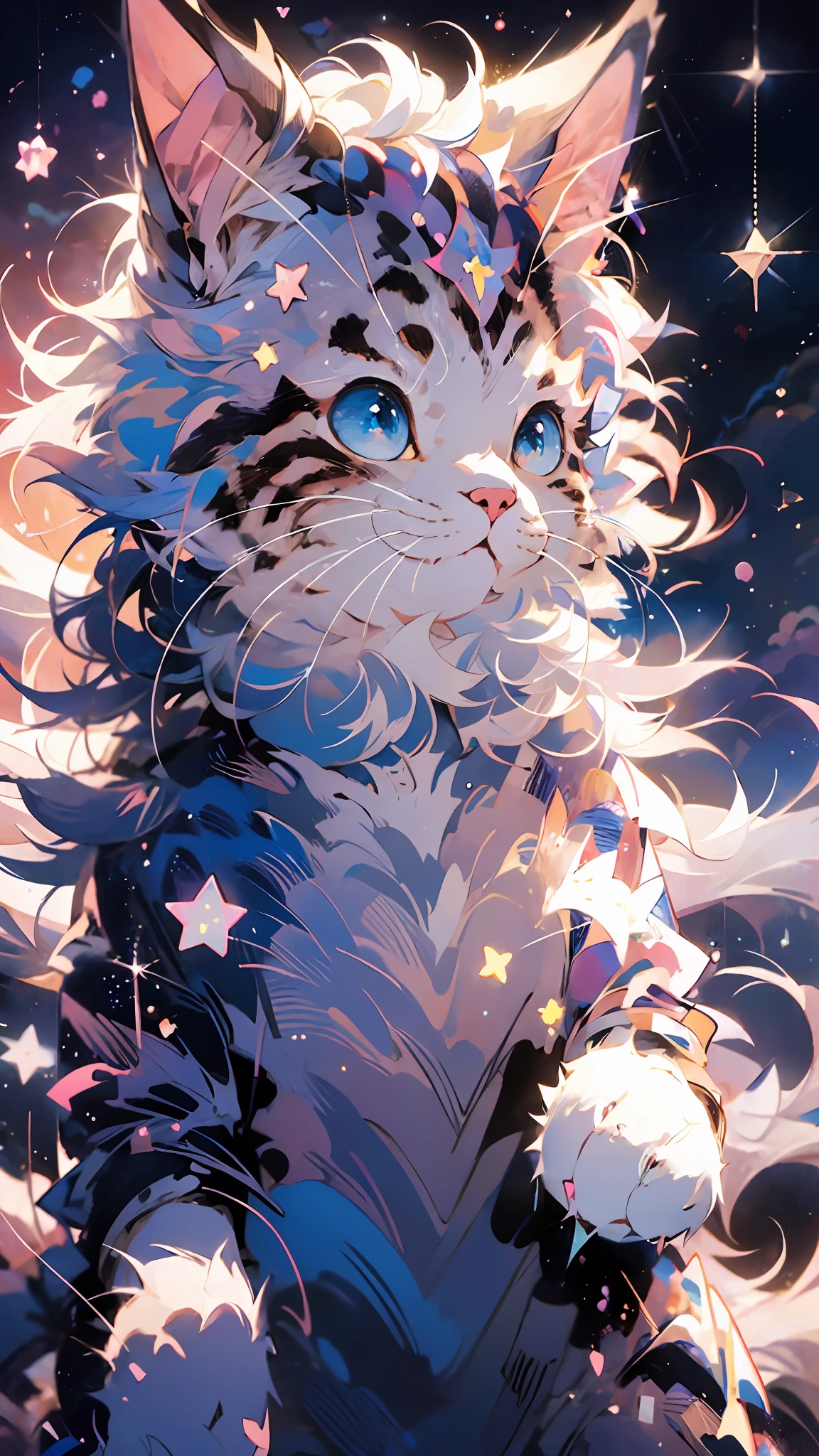 anime cat with blue eyes and stars in the background, anime cat, anime visual of a cute cat, realistic anime cat, cute detailed digital art, anime art wallpaper 4 k, anime art wallpaper 4k, very very beautiful furry art, beautiful anime catgirl, very beautiful anime cat girl, 4 k manga wallpaper, cute anime catgirl, anime art wallpaper 8 k