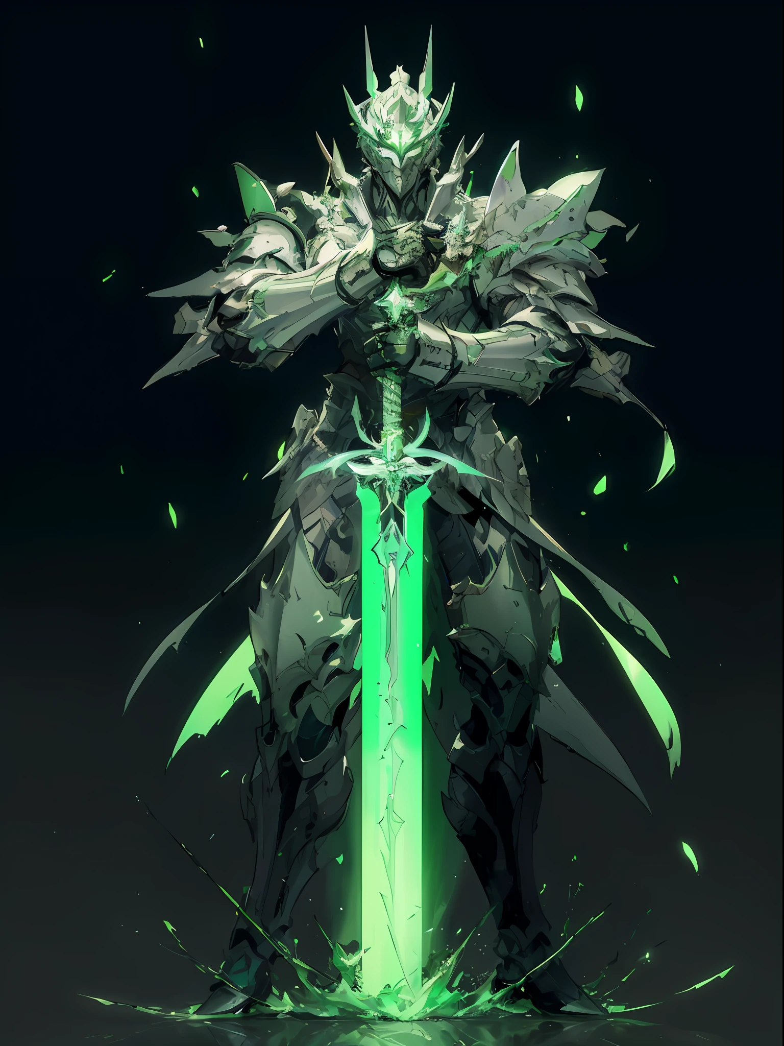 Close-up de um homem com uma espada lanterna verde, lâmina de alma verde brilhante, Espada brilhante, espada brilhante na mão, armadura mecha intrincada e brilhante, Krenz Cushart e Wenjun Lin, armadura brilhante e elegante, Incrível arte conceitual de personagem em 8K, estilo de duelista, Krenz Cushart e Artem Demura