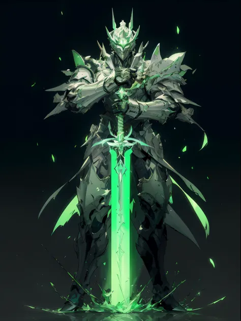 Close-up of a man with a green lantern sword, glowing green soul blade, Glowing sword, glowing sword in hand, intricate glowing ...