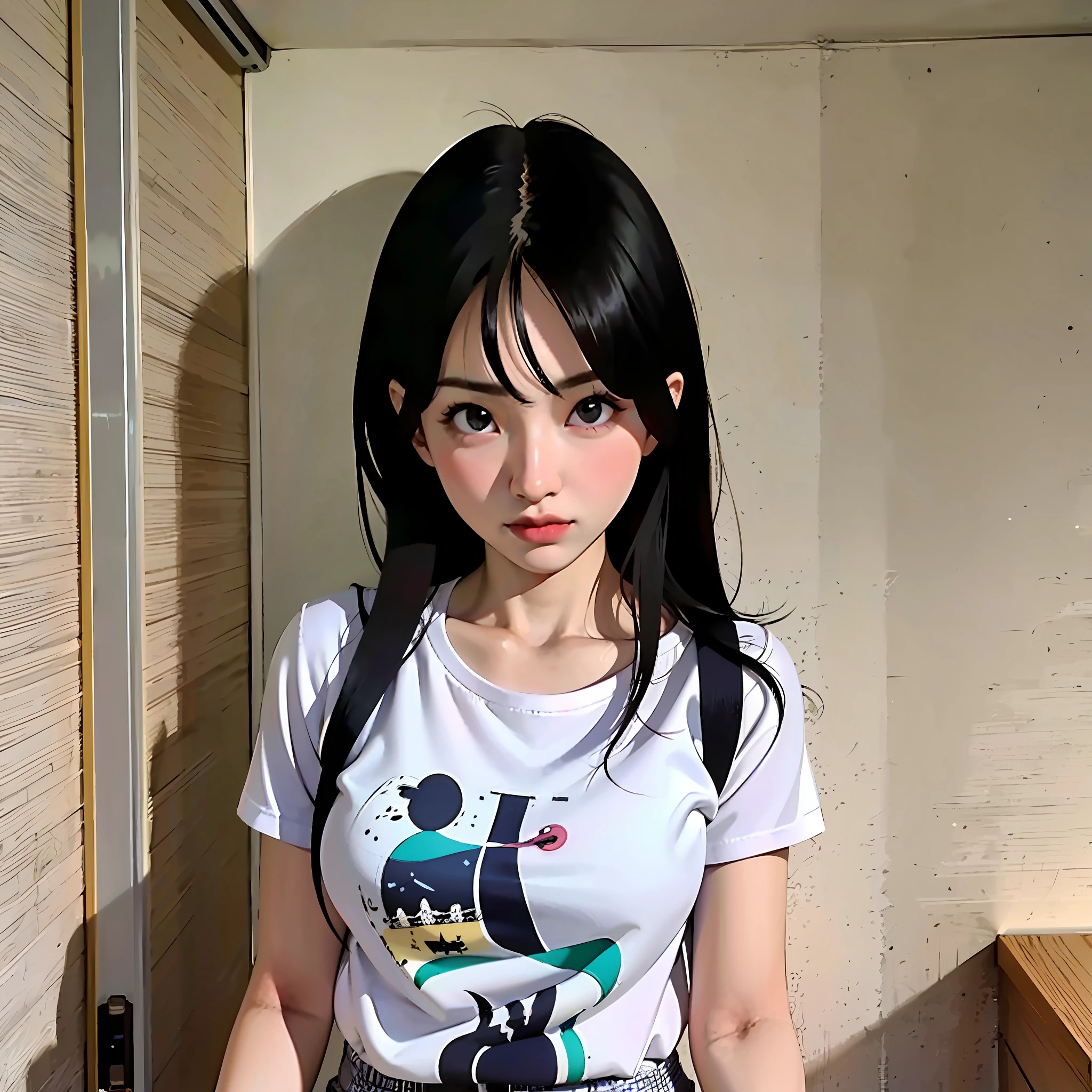 1 fille, Scie de Dragon Ball Z,  en short noir et chemise blanche, serré, poser pour une photo,  l&#39;anime dans la vraie vie,beau, belle jeune femme coréenne, Anime Fille Cosplay, costume blanc uni, vêtements moulants, vestindo camisa serré, camisa serré, usando roupas simples e serrés, degré de transparence, animé réaliste, animé hyper réaliste,  animé attrayant, femme coréenne, sexy N-SFW, fille chaude