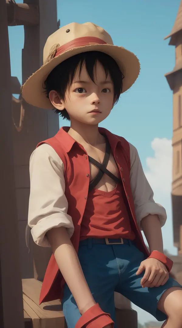 Luffy has black shaggy hair, round black eyes, and a slim muscular build. He is renowned for his trademark straw hat, which was lent to him when he was young by the legendary pirate captain, "Red-Haired" Shanks,[35] who in turn received it from Gol D. Roge...