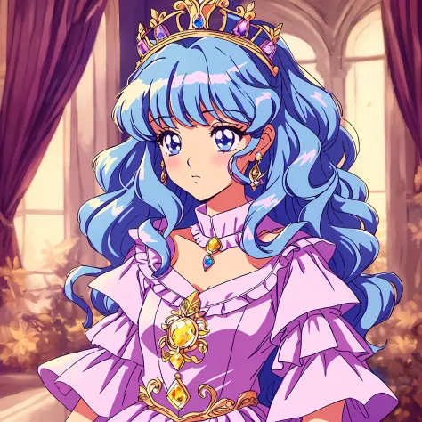 1 Princess，Thick curls、cabellos largos dorados，(Beautiful dress、tiara crown、jewelry)，pretty eyes，Blush，Bushy hair，pastelcolor，Re...