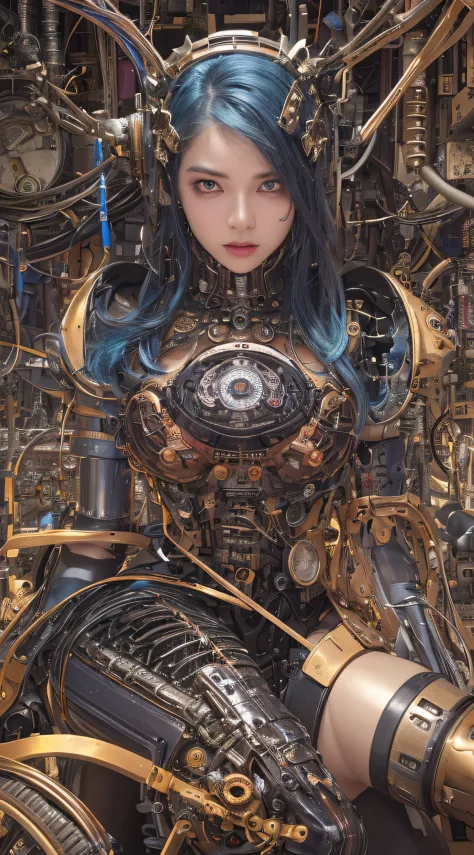 1 mechanical girl、((super realistic details))、portlate、globalillumination、shadow、octan render、8k、ultrasharp、steampunk cyborg bod...