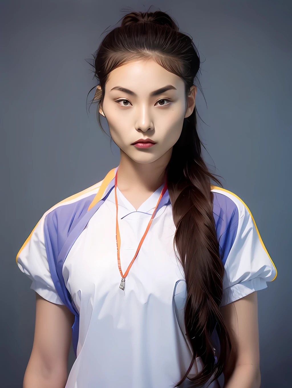 A 17-year-old female high school student，Wear a PVC color school uniform