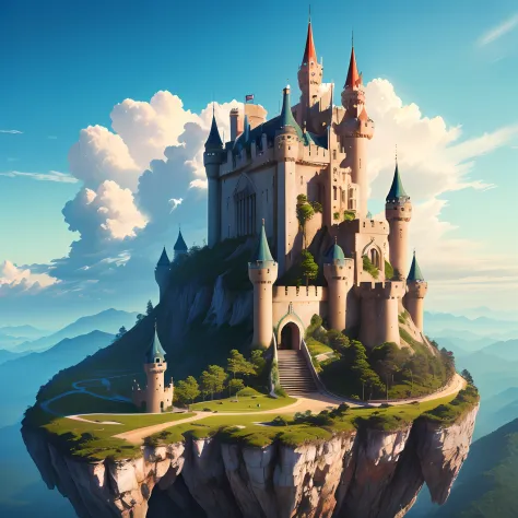 Castelo realista no alto de uma montanha, with 4k resolution