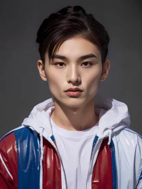 a 17-year-old male high school student，wear a pvc color school uniform