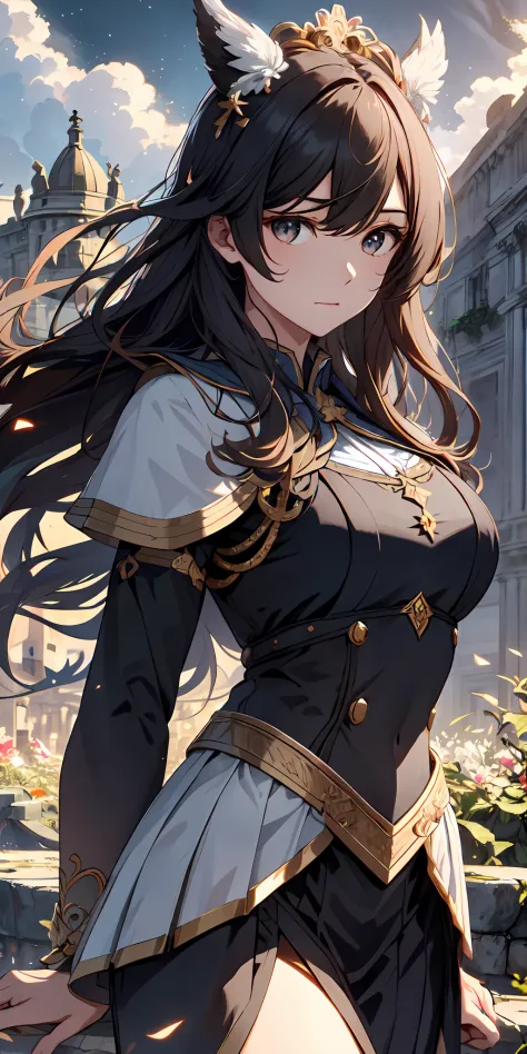 （hoang lap，A high resolution，ultra - detailed），1womanl，a matural female，Idade，wavy and long hair，whaite hair，黑The eye，By bangs，longer sleeves，Fine eyes and detailed face，Bust，the Extremely Detailed CG Unity 8K Wallpapers，Complicated details，looking-down，独奏...