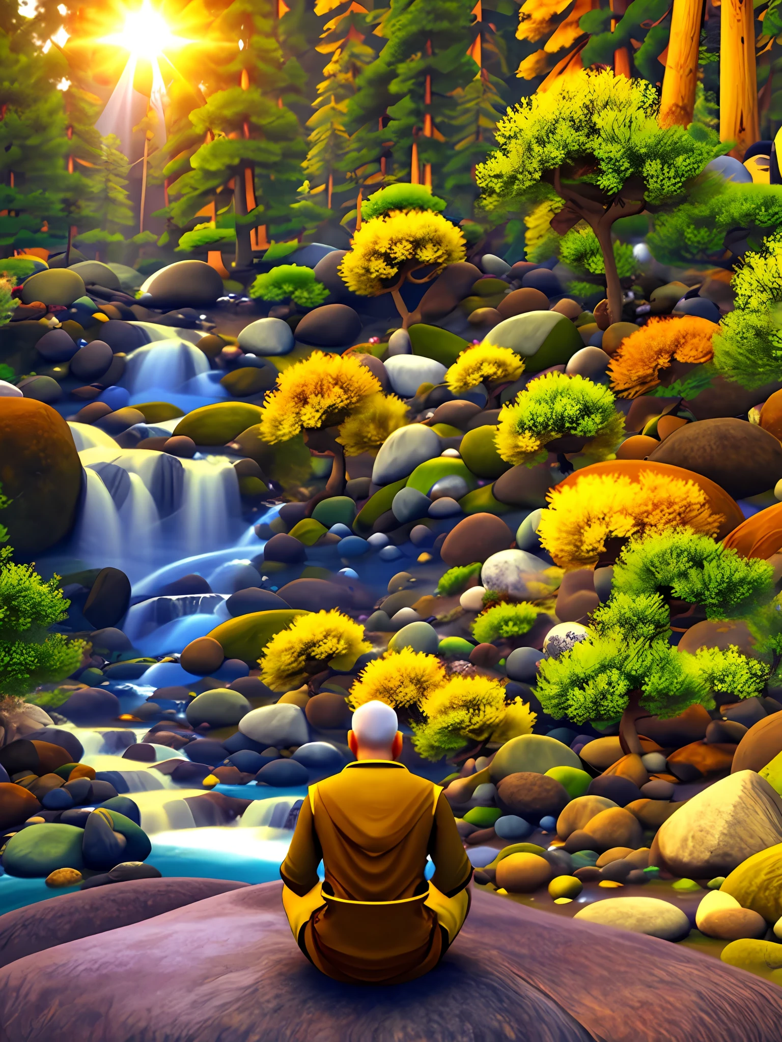 Background: The background could be a beautiful nature landscape, such as a serene forest, with rays of sunlight filtering through the trees, creating a peaceful atmosphere. This represents the connection to nature and the calming environment for meditation.

Center Focus: In the center of the thumbnail, an image of a person meditating in the traditional Japanese style, wearing a simple robe, sitting cross-legged in a serene meditation pose. Their eyes are gently closed, exuding a sense of inner calm and contentment.

Elements: Surrounding the meditator, subtle graphics of Om symbols and Japanese calligraphy of the mantra "Om" are softly integrated, representing the core practice of Transcendental Meditation.

Soft Colors: The color palette should consist of soft and calming hues like shades of green for the forest, warm golden tones for the sunlight, and pastel colors for the Om symbols and calligraphy.

Title: The title of the video can be placed at the top of the thumbnail, written in a peaceful and elegant font, with the words "Transcendental Meditation" in a larger size and "Journey to Inner Peace" below it.

Host Image: Optionally, you can include a small image of the host or the channel's logo in one corner to add a personal touch.