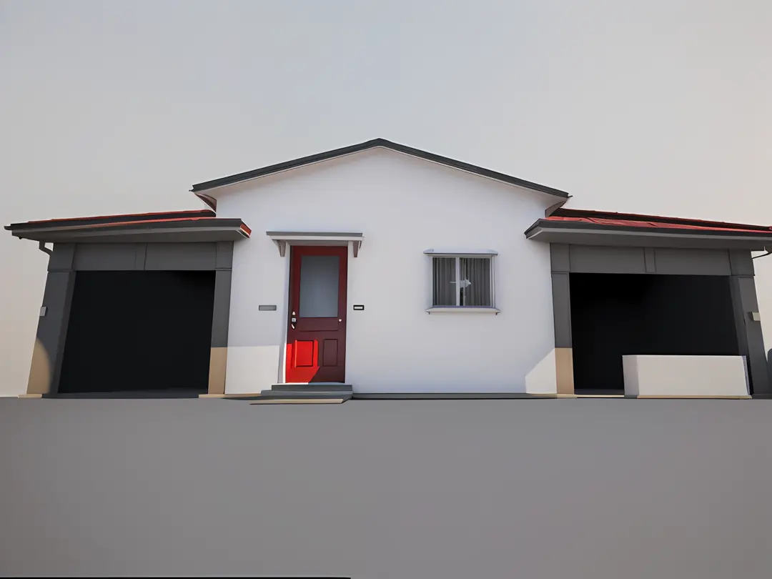 There is a small white house with a red door and a red door, semi-realistic rendering, very realistic 3 d render, renderizar 3 d, very realistic render, realism rendering, fully detailed render, Modelo 3D renderizado, 3d final render, 3 d finalrender, pre-...